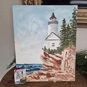 Lighthouse Coastal Canvas Handpainted Textured Painting
